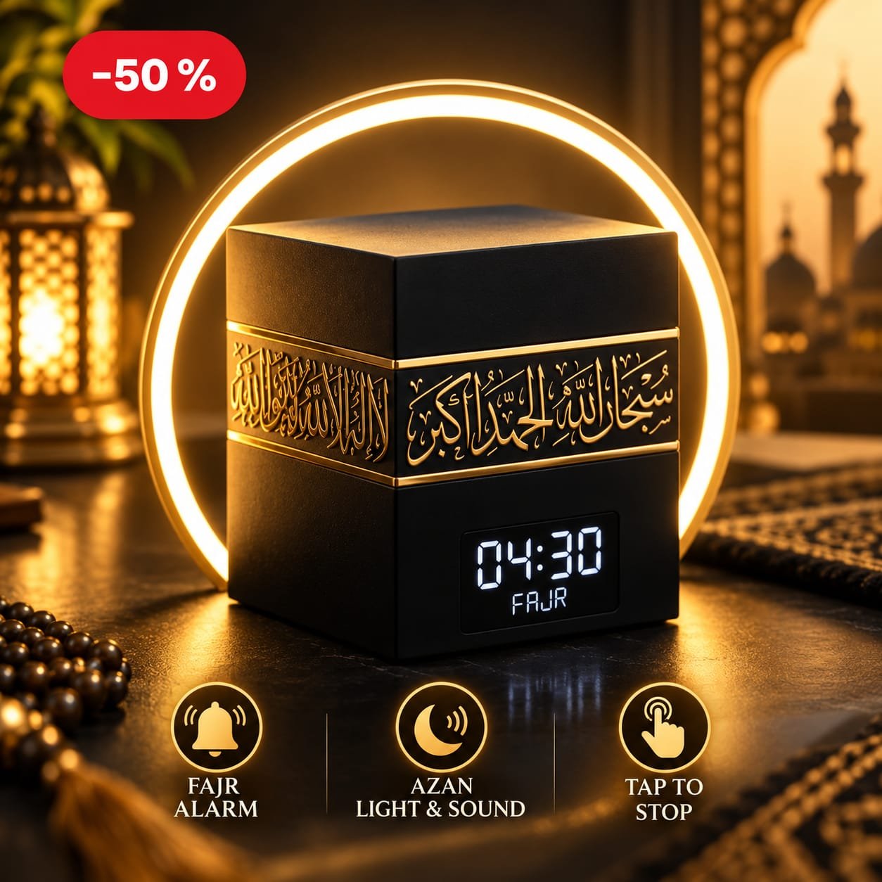 The Fajr Alarm Clock™ — Kaaba-Inspired Luminous Clock